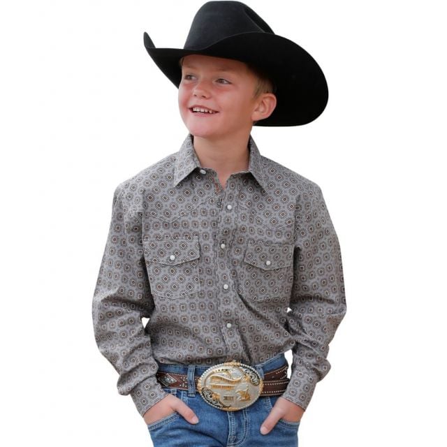 Cinch Boy's Long Sleeve Print Snap Shirt - Gray