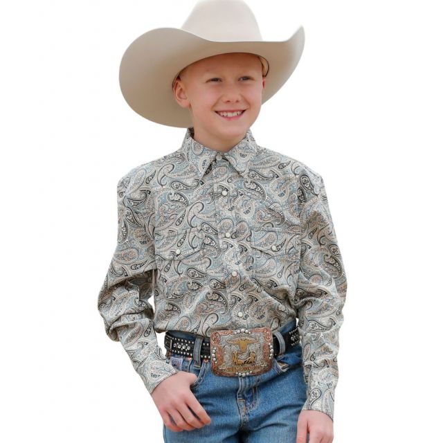 Cinch Boy's Long Sleeve Snap Paisley Print Shirt - Green