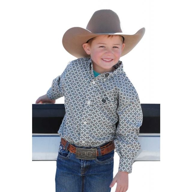 Cinch Boy's (Matching Dad) Cream Long Sleeve Button Printed Shirt
