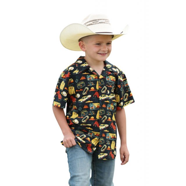 Cinch Boy's (Matching Dads) Black Print Short Sleeve Camp Shirt