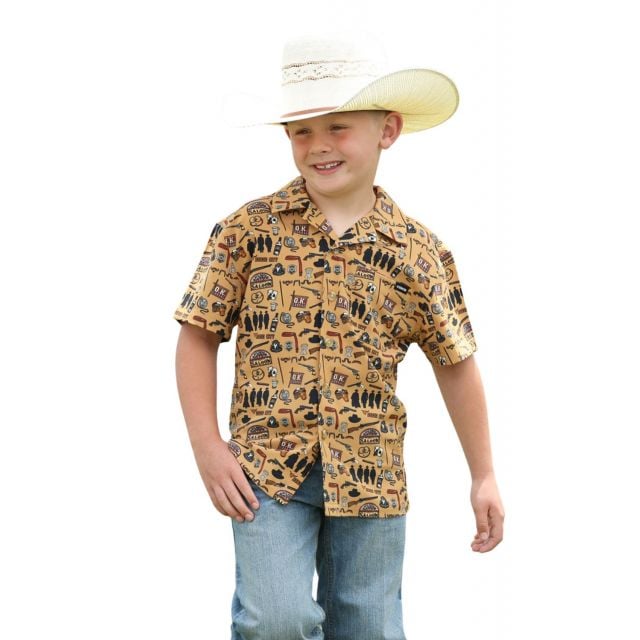 Cinch Boy's (Matching Dads) Brown Print Short Sleeve Camp Shirt