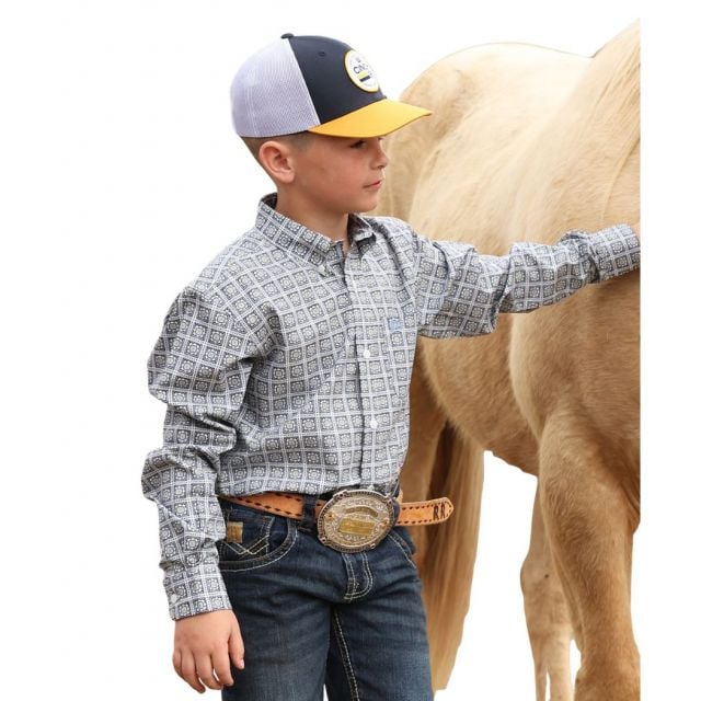 Cinch Boy's (Matching Dads) White Long Sleeve Print Shirt
