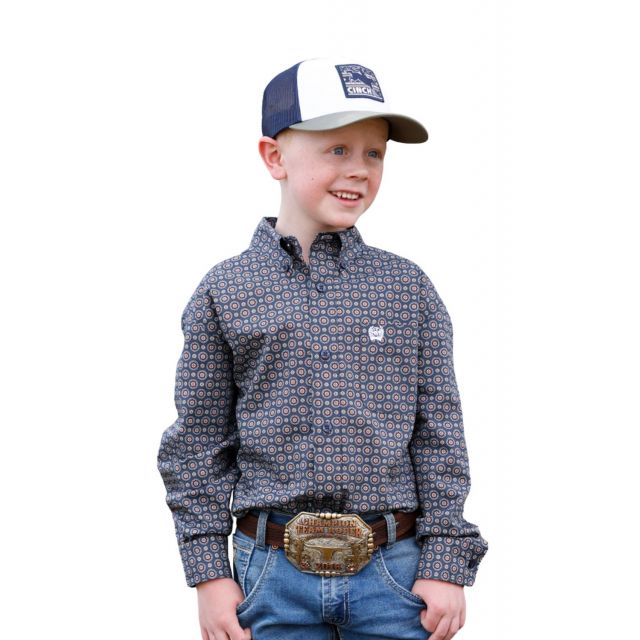 Cinch Boy's Navy Long Sleeve Print Shirt