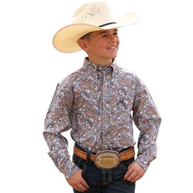 Cinch Boy's White Long Sleeve Arenaflex Print Shirt
