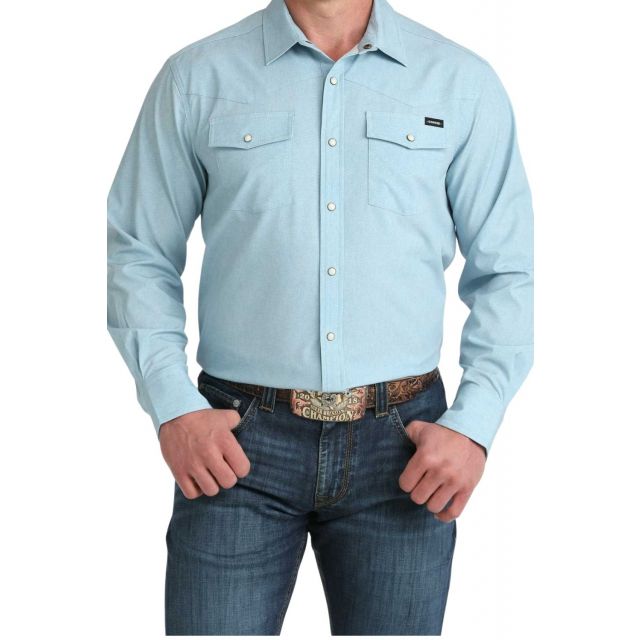 Cinch Men's Blue Long Sleeve Camp Shirt