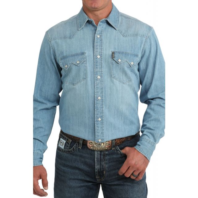 Cinch Men's Blue Long Sleeve Denim Shirt