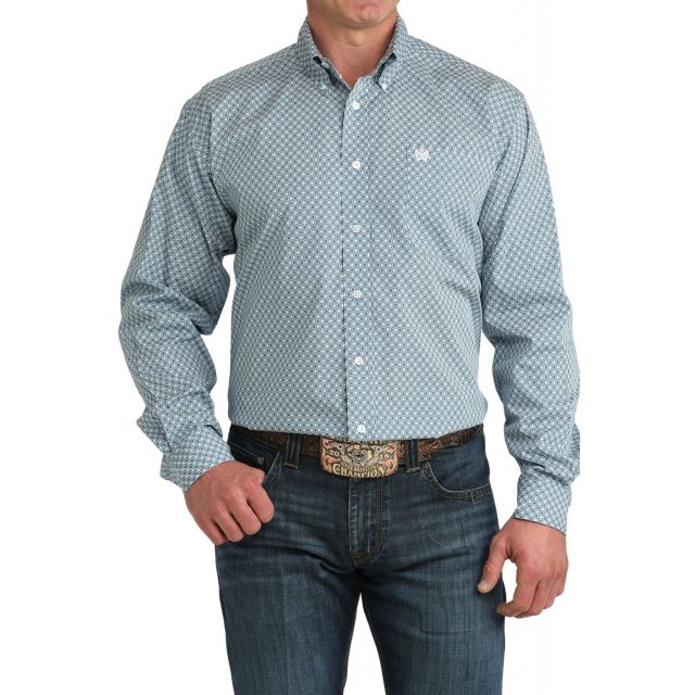 Cinch Men's Blue Long Sleeve Print Shirt