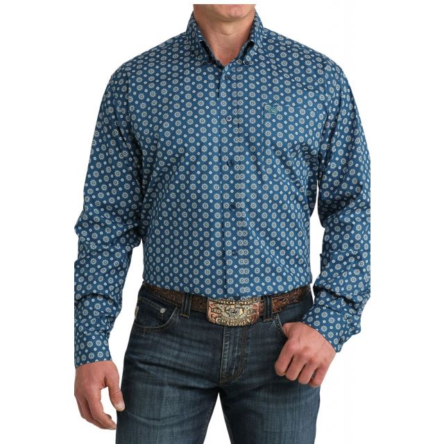 Cinch Men's Blue Long Sleeve Print Shirt