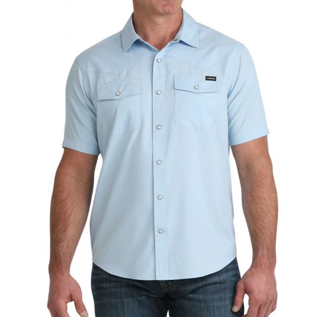 Cinch Men's Blue Short Sleeve Camp Shirt
