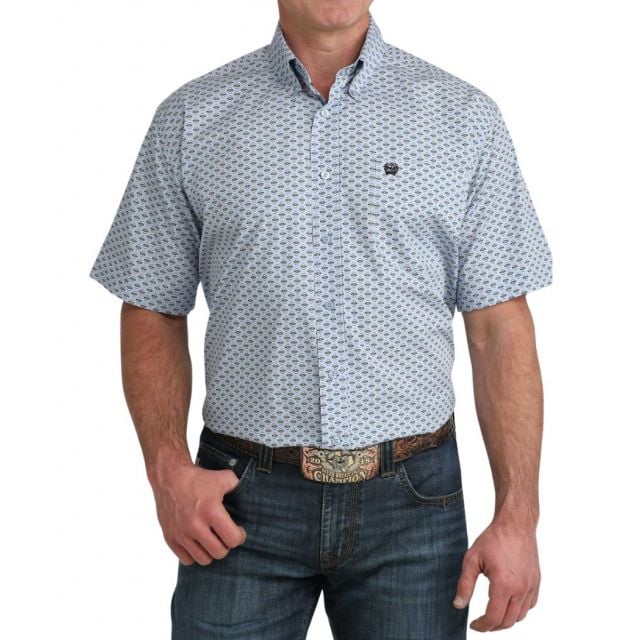 Cinch Men's Blue Short Sleeve Print Shirt