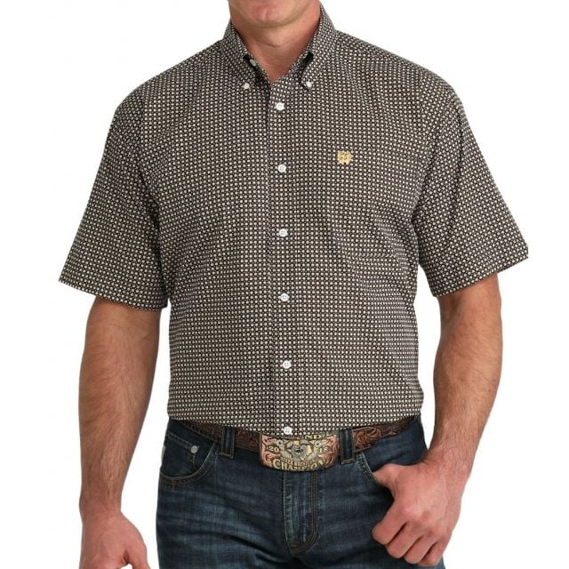 Cinch Men's Brown Short Sleeve Print Shirt