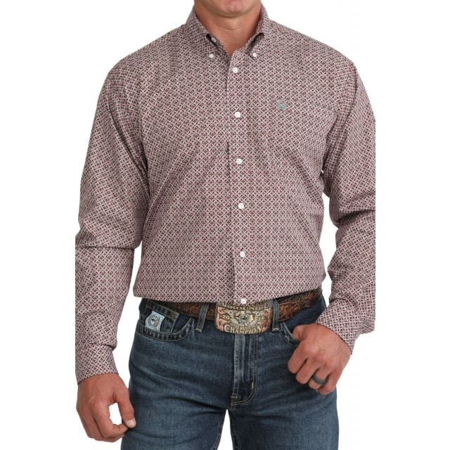 Cinch Men's Burgundy Long Sleeve Print Shirt