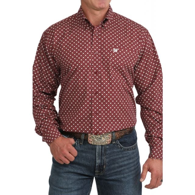 Cinch Men's Burgundy Long Sleeve Print Shirt