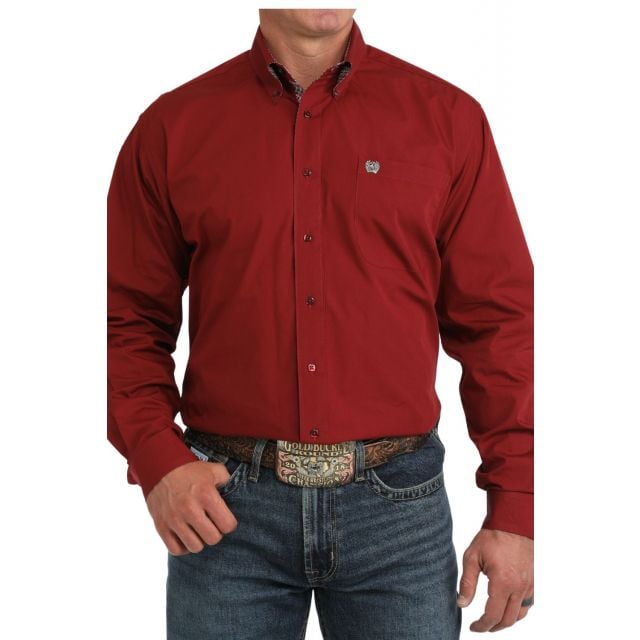 Cinch Men's Burgundy Long Sleeve Solid Shirt