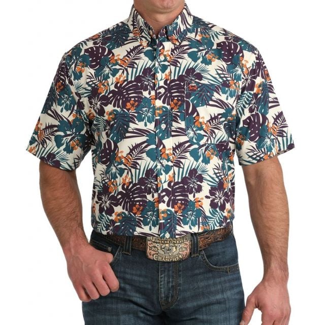 Cinch Men's Cream Short Sleeve Print Arenaflex Shirt