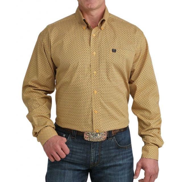 Cinch Men's Gold Long Sleeve Print Shirt