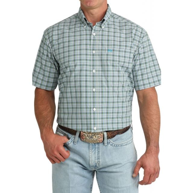 Cinch Men's Grey Plaid Short Sleeve Arenaflex Shirt