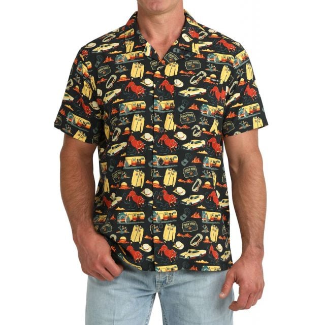 Cinch Men's (Matching Boys) Black Print Short Sleeve Camp Shirt