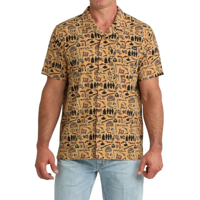 Cinch Men's (Matching Boys) Brown Print Short Sleeve Camp Shirt
