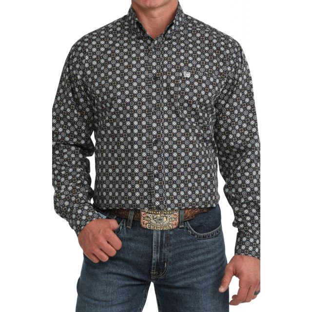 Cinch Men's Navy Long Sleeve Print Shirt