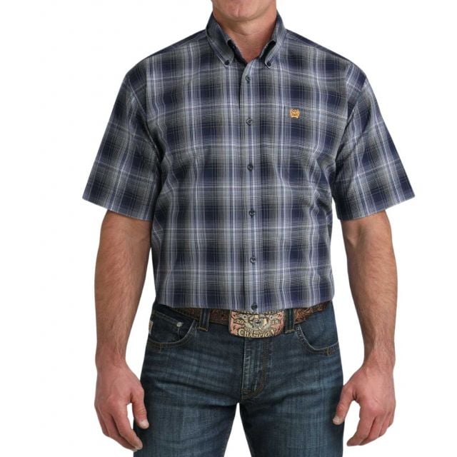Cinch Men's Navy Short Sleeve Plaid Shirt