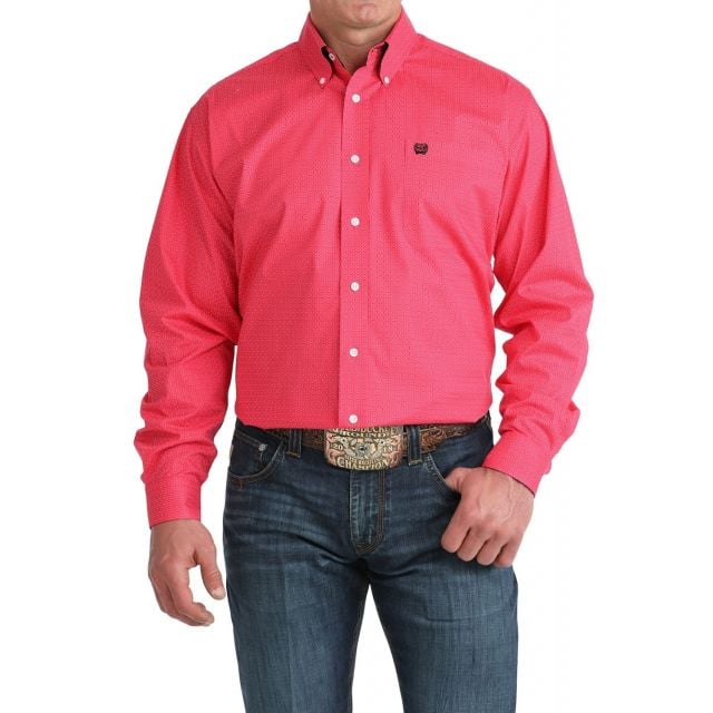 Cinch Men's Pink Long Sleeve Print Shirt
