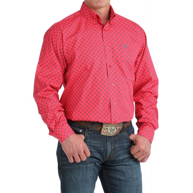 Cinch Men's Pink Long Sleeve Print Shirt