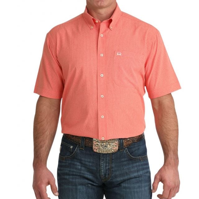 Cinch Men's Red Arenaflex Short Sleeve Plaid Shirt