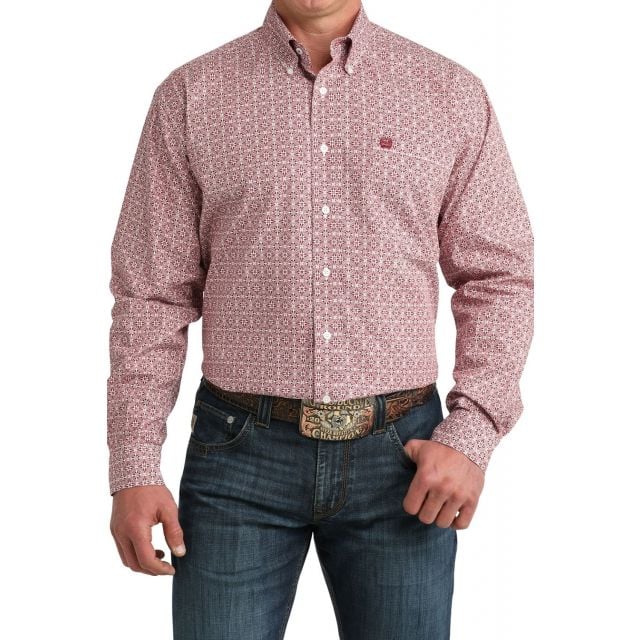 Cinch Men's Red Long Sleeve Print Shirt