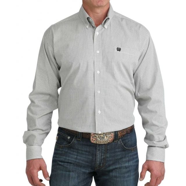 Cinch Men's White Long Sleeve Plaid Shirt