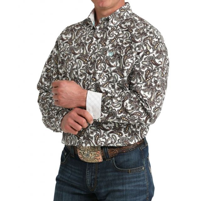 Cinch Men's White Long Sleeve Print Shirt