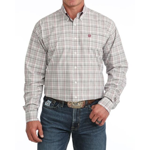 Cinch Men's White LS Plaid Shirt