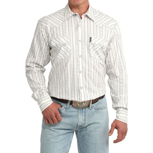 Cinch Men's White Stripe Long Sleeve Shirt
