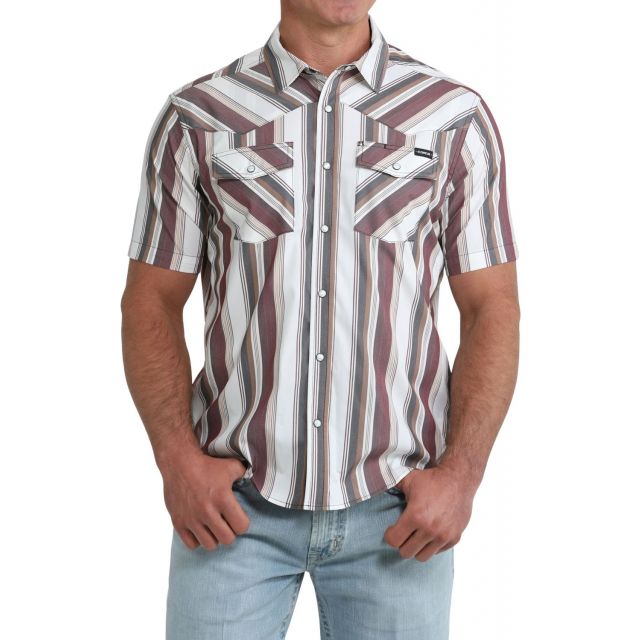 Cinch Men's White Stripe Short Sleeve Camp Shirt