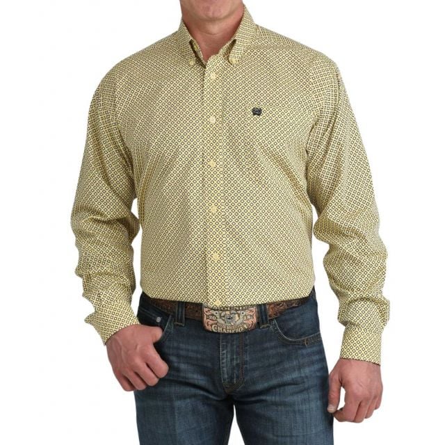 Cinch Men's Yellow Long Sleeve Print Shirt