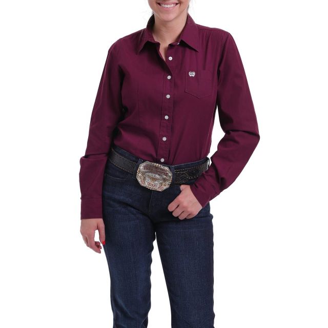Cinch Solid Burgundy Cotton Button Down