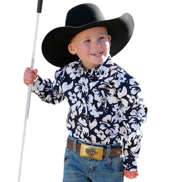 Cinch Toddler Boy's Vintage Navy Long Sleeve Twill Print Shirt