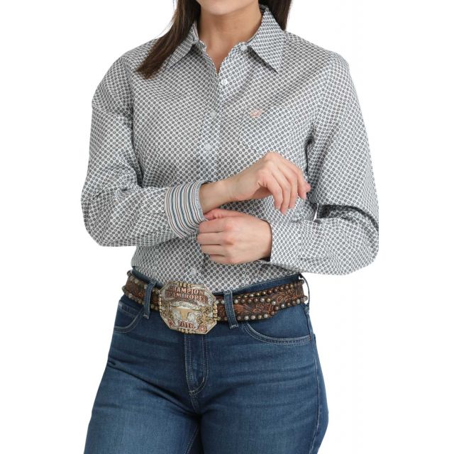 Cinch Women's White Long Sleeve Print Shirt