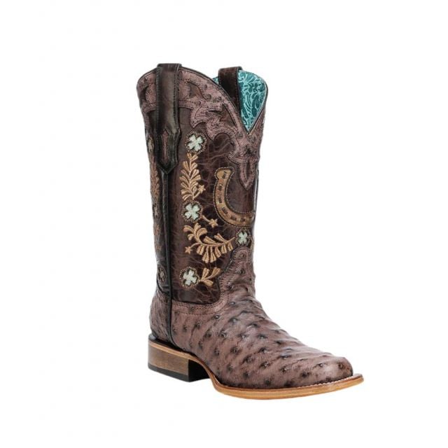 Corral Women's Brown Ostrich Horseshoe Overlay and Embroidery