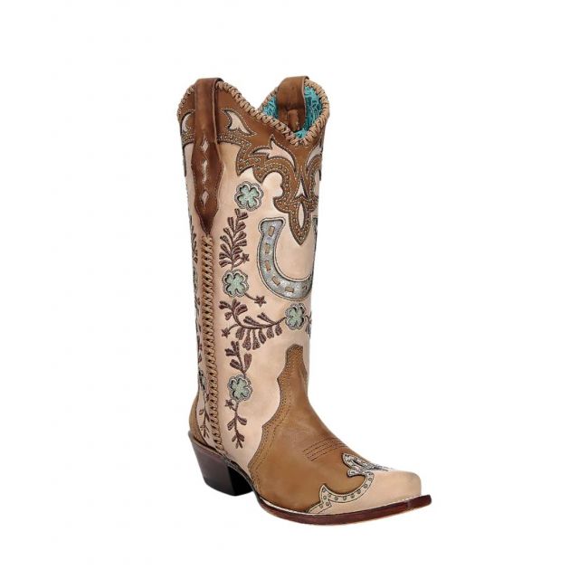 Corral Women's Honey Ostrich Horseshoe Overlay and Embroidery