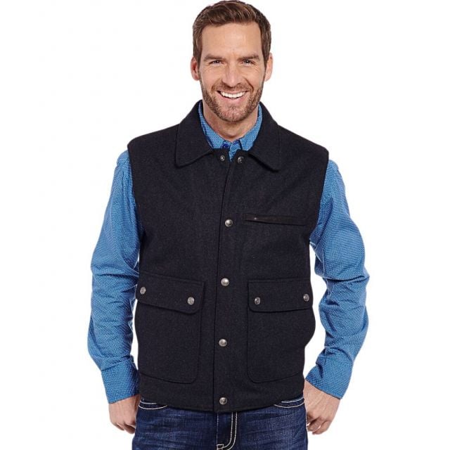 Cripple Creek Men's Concealed Carry Wool Melton Vest With Leather Trim - Heather Black