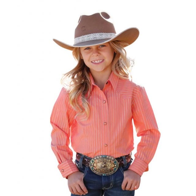 Cruel Denim Girl's Coral Long Sleeve Striped Shirt