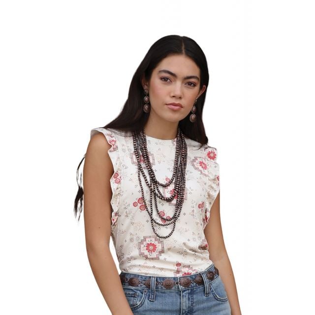 Cruel Denim Women's Cream Ruffle Sleeve Tank