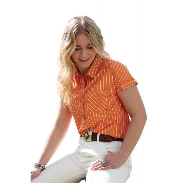 Cruel Denim Women's Orange Striped Short Sleeve Blouse