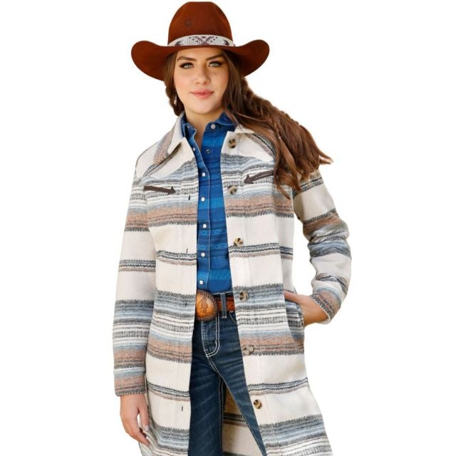 Cruel Girl Womens Blanket Stripe Sweater Knit Duster / Shacket - Cream