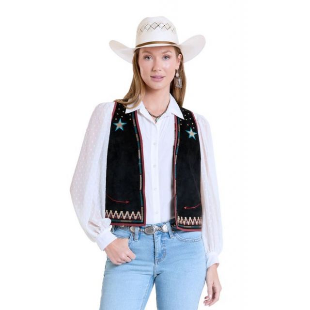 Panhandle Slim Women's Black Microsuede Embroidered Vest