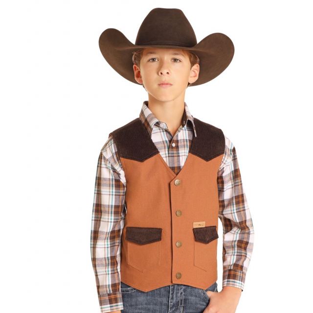 Powder River Boy's Rodeo Vest with Corduroy Trim - Camel