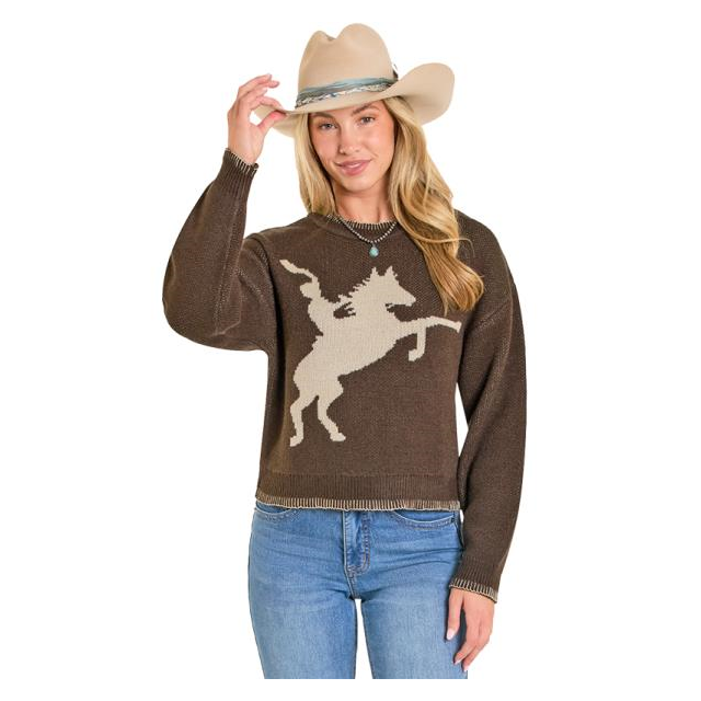 Rock N Roll Women's Brown Horse Rider Sweater