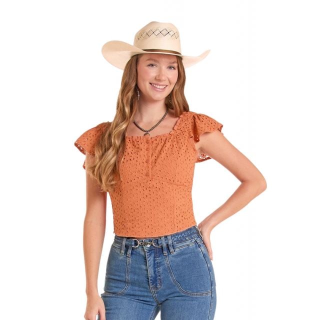 Rock N Roll Women's Flutter Eyelet Top