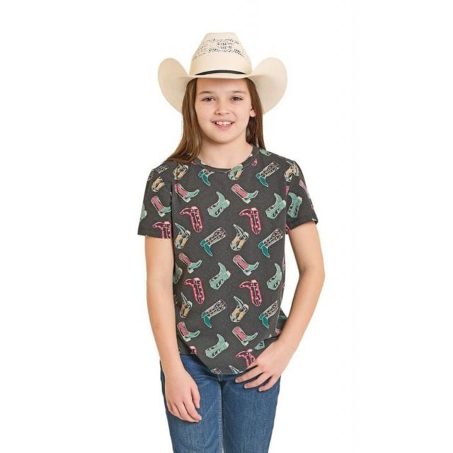 Rock & Roll Denim Girl's Black Boot Print Tee